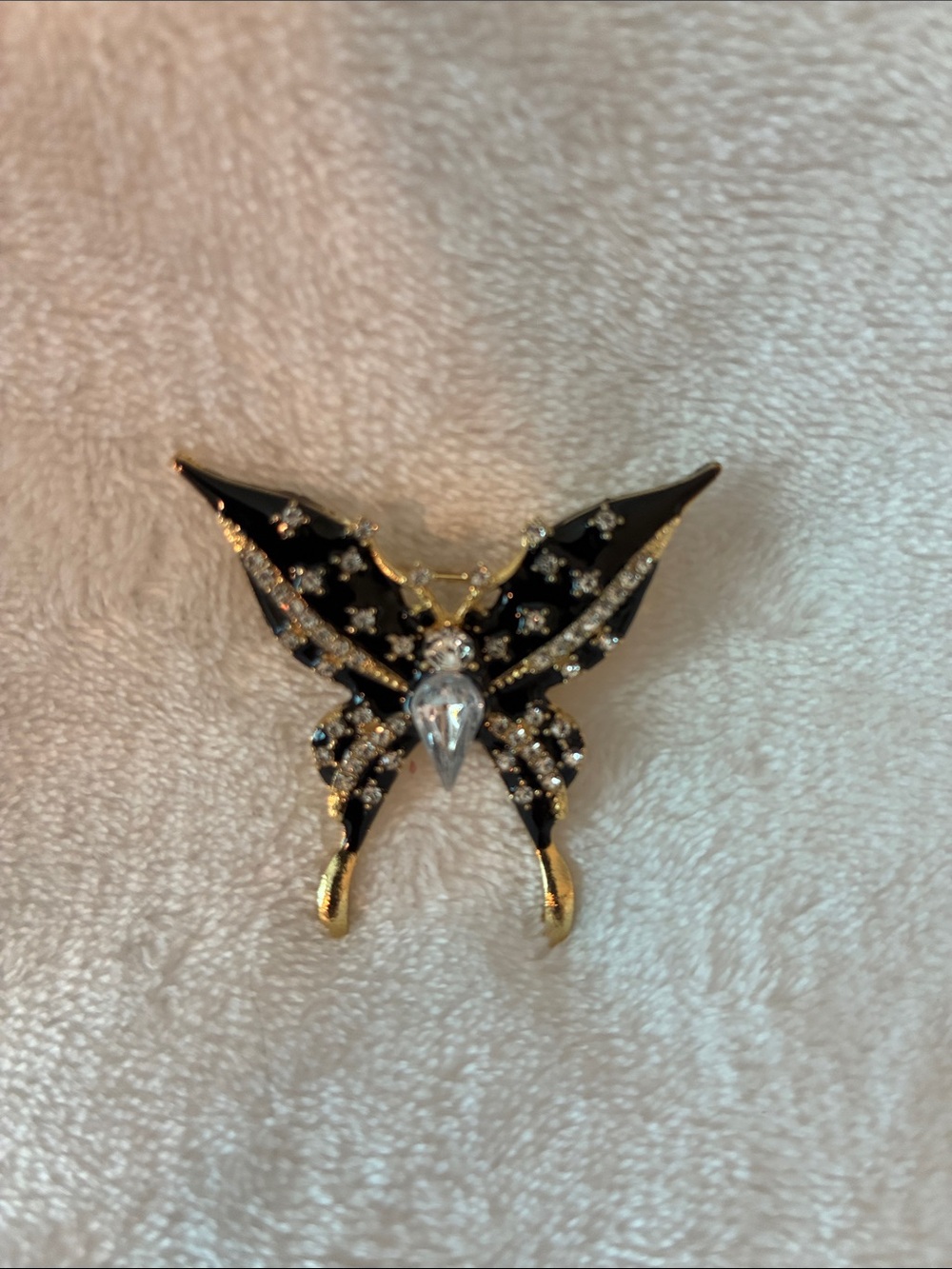 Black and Gold Butterfly Crystal Brooch